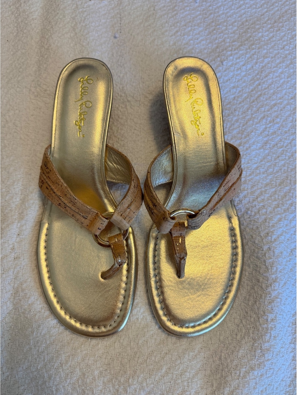 Lilly Pulitzer Gold and Cork Wedge Sandals